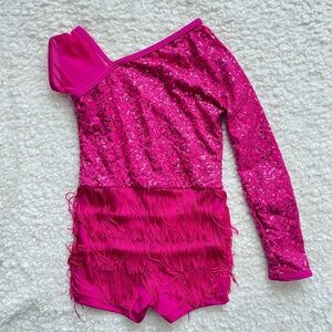 Weissman Pink Sequin and Fringe Kids Dance Costume